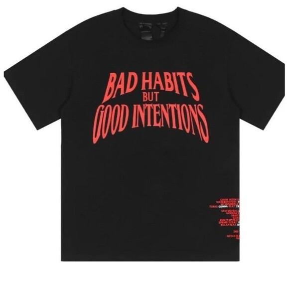 Vlone x Nav Bad Habits Good Intentions Tee 'Black' Size Medium 100% AUTHENTIC - Picture 1 of 1